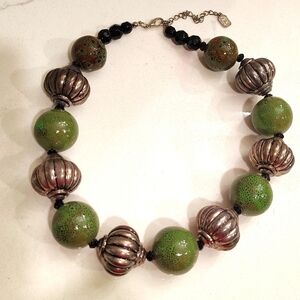 Yousi You & I Large Green Silver Big And Bold Statement Necklace Vintage